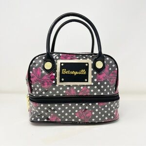 Betsey Johnson Gray and Pink Polka Dot Cosmetic Bag